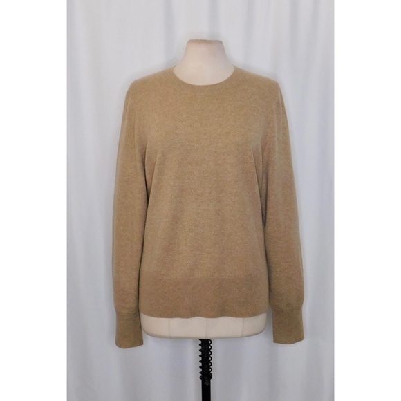 J. CREW Cashmere Classic Fit Crewneck Sweater Heathered Camel Crew Neck X-Large - Picture 3 of 15